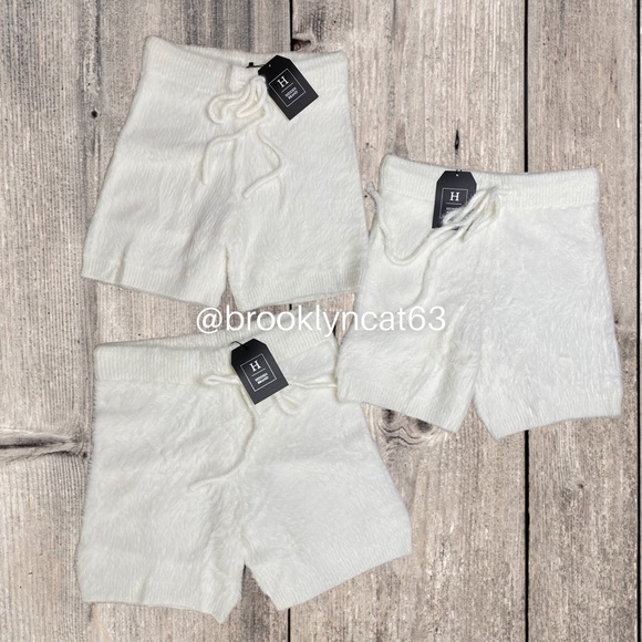 Loungewear Hidden Brand Fuzzy Shorts Drawstring Shorts Ivory S M L - Picture 5 of 10